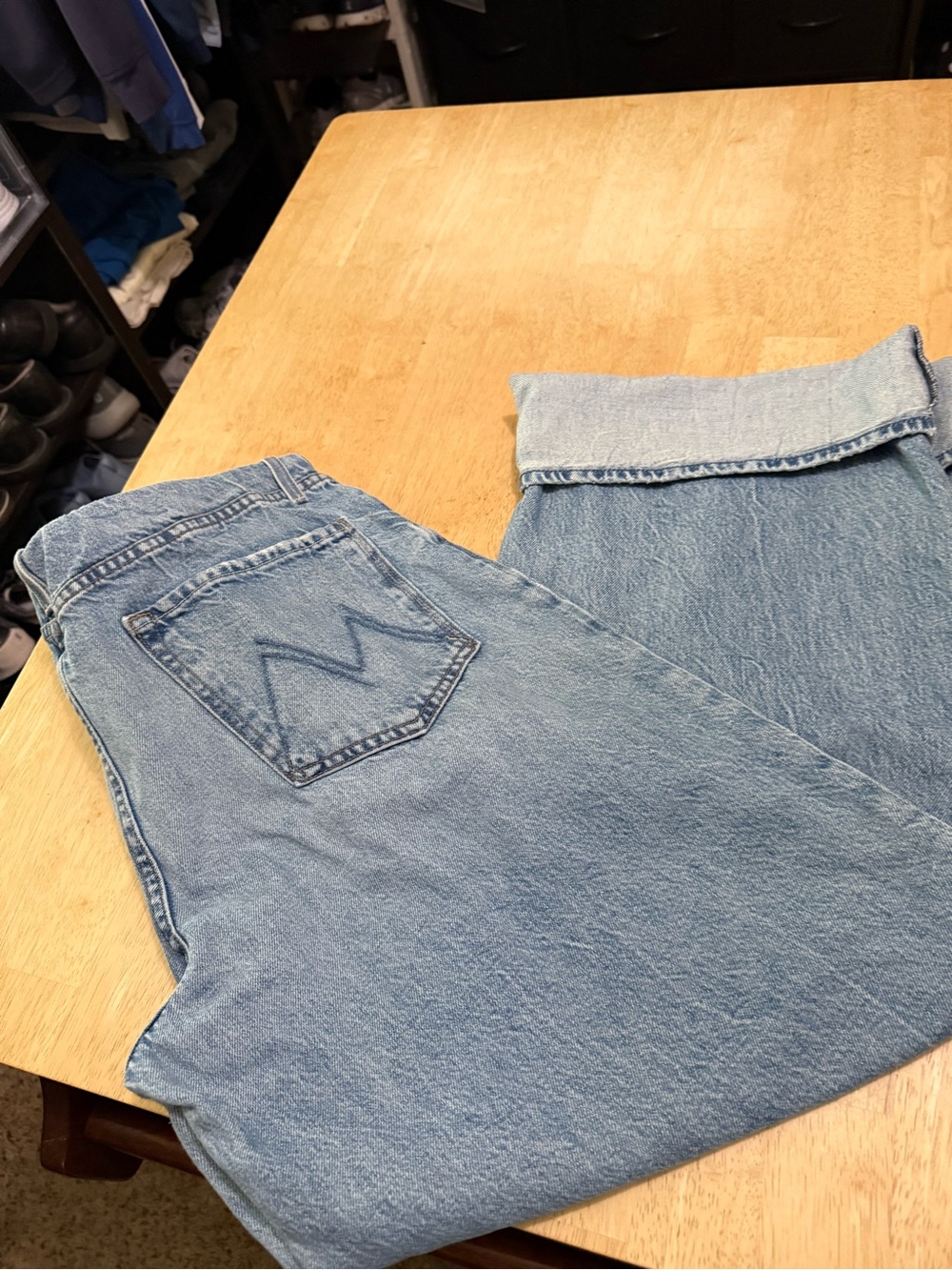 MOTHER The Tucked Under High Waist Spinner in Oh Snap - light blue.